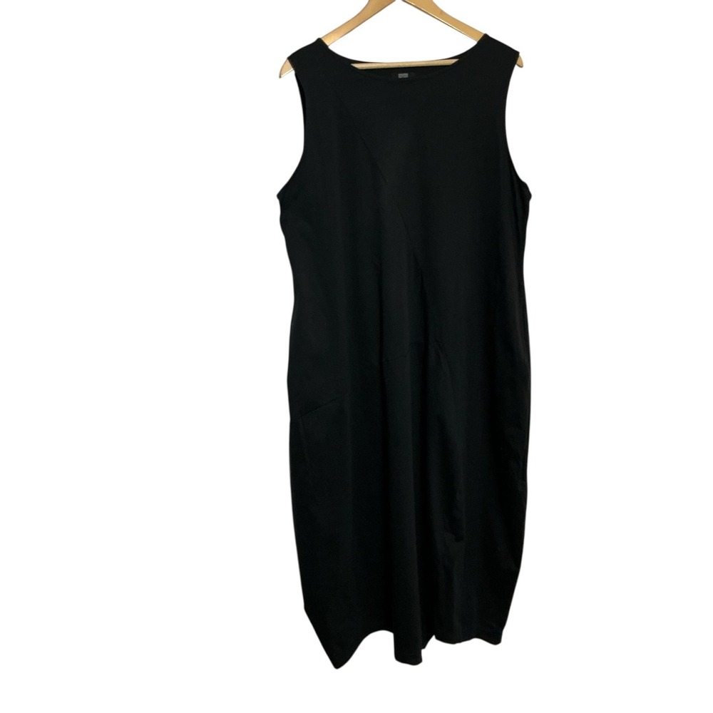 Moyuru Large Black Cotton Tunic Pullover Dress Pockets Japan Classic Luxury LBD